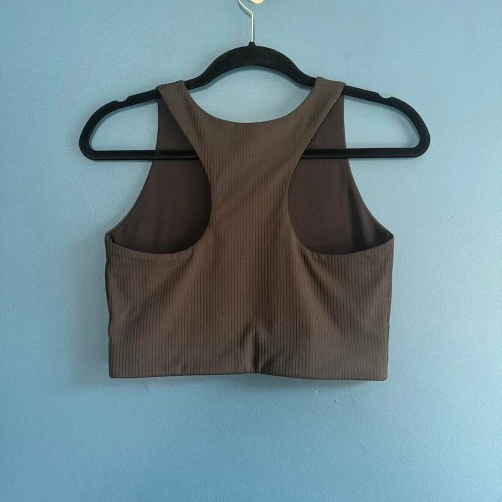 Girlfriend Collective Black Ribbed Dylan Bra Women's Size Medium High Neck Gym